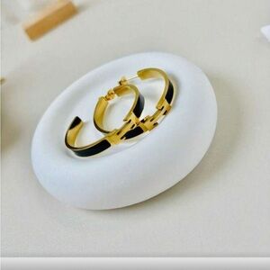 Gold and Black H Hoop Earrings